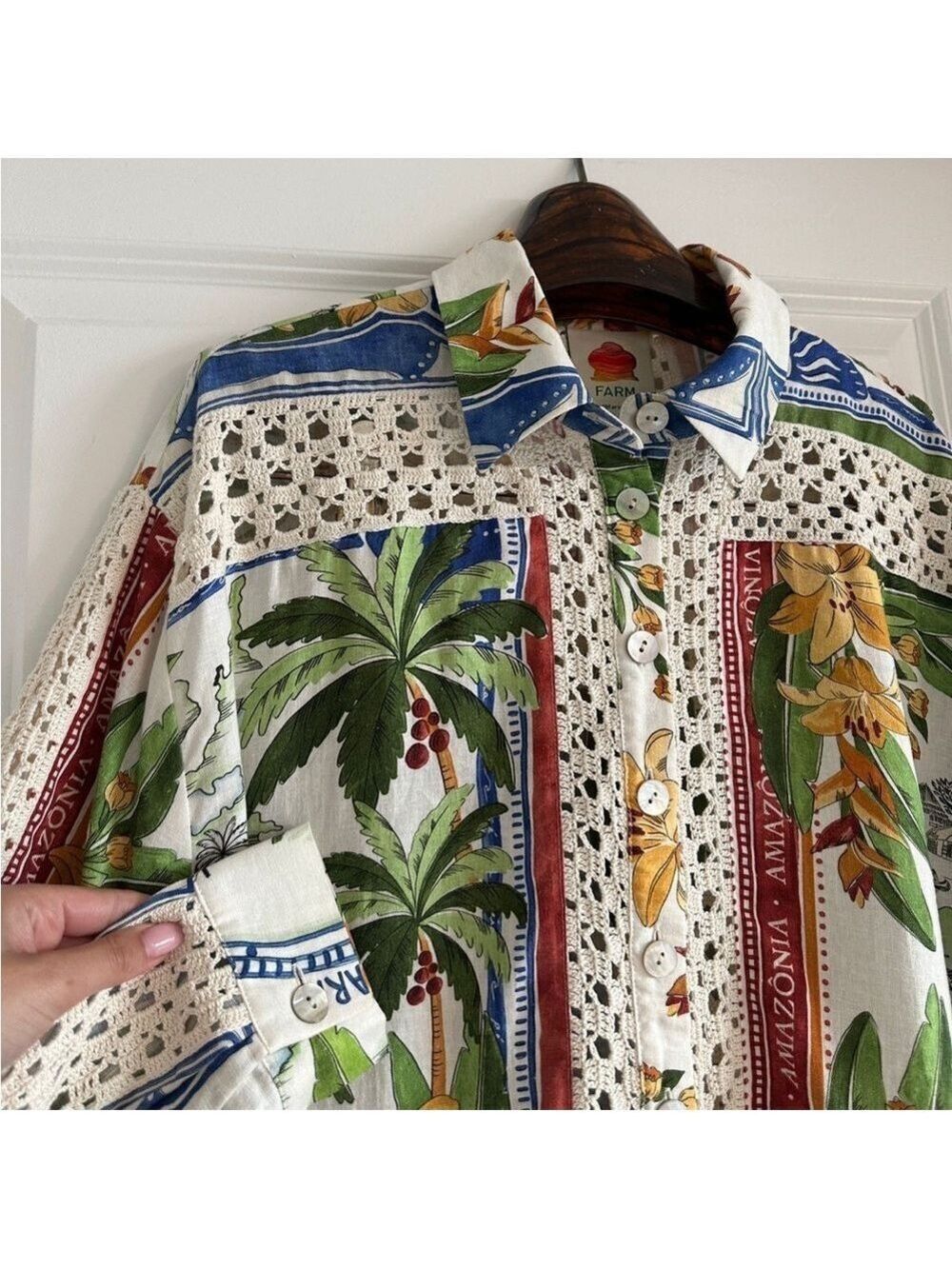 Farm Rio Tropical Destination Crochet Shirt - Picture 2 of 8
